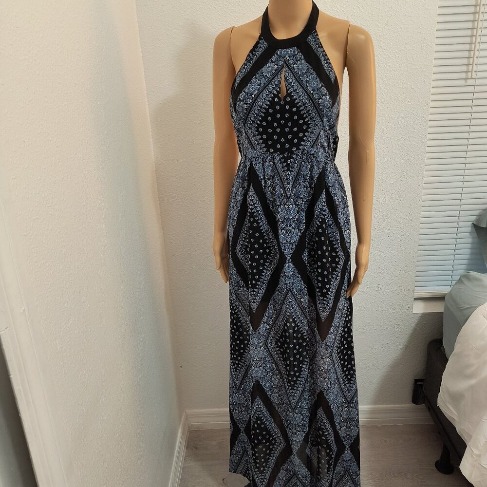 Blue Paisley Halter Neck Dress